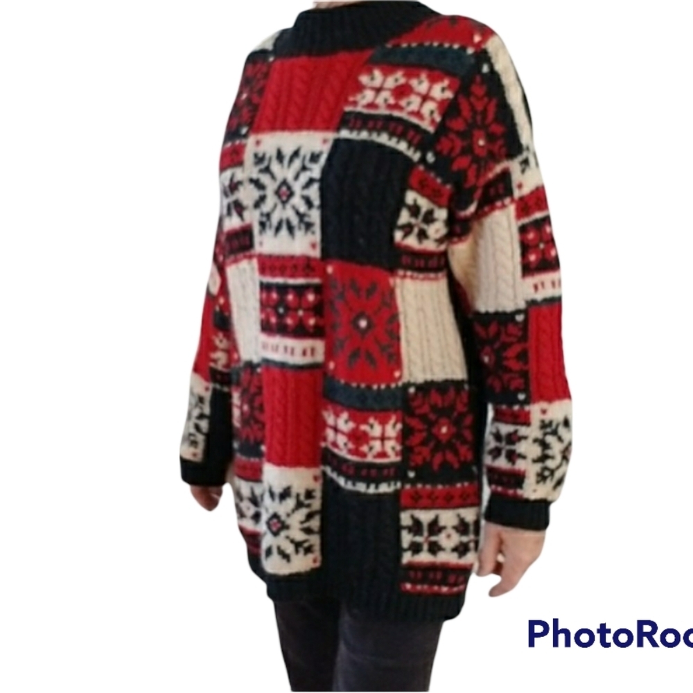 VTG Prides Landing Women WOOL Winter, Snowflake KNIT Patchwork Sweater - Picture 9 of 14